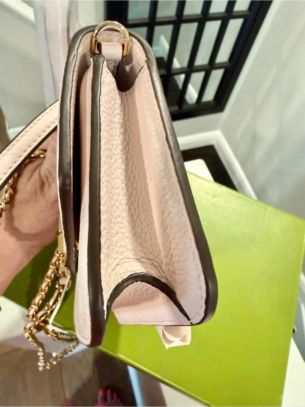 Tory Burch Blush Pebbled Leather Chain-Shoulder Crossbody with Gold Logo